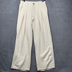 Urban Outfitters Wide Leg Pleated Linen Blend Pants Cream‎ Size 0